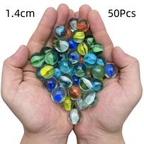 50 vnt. 14 mm spalvotų stiklinių rutuliukų vaikams, žaidimui „Marble Run“, vieno žaidėjo žaislų aksesuarai, vazų užpildas ir akvariumo dekoras, namų dovanėlė