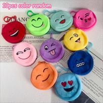10pcs Cartoon Plush Coin Purses with Various Expressions, Ladies' Wallets, Colorful and Adorable Zippered Keychain Purse