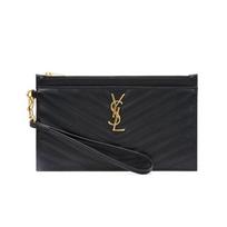 Saint Laurent Ysl Cassandre tekstūruotas auksinis logotipas odinė delninė Moteriška delninė Juoda 636313-BOW01-1000 Box(Basic Set+Box)