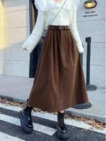 Women's High-Waist Corduroy A-line Skirt - Autumn/Winter Retro Style, Slimming, Hip-Covering, and Draped Loose Fit. S juoda
