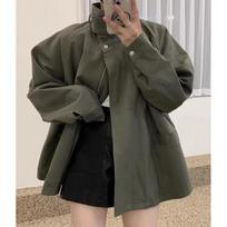 Women's Korean Autumn Retro Stand-Up Collar Cape Trench Coat with Large Pockets L tamsiai pilka spalva