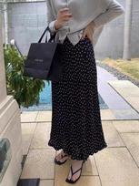 Women's Black Polka Dot Pleated A-line Mid-Length Skirt with Elastic Waist - 2025 Spring/Summer Trend One Size (Fits 70-150 lbs)