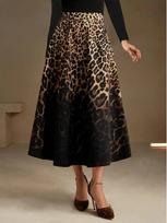2025 Leopard Print High-Waist A-Line Midi Skirt for Women - Retro, Elegant, Plus Size 2XL gėlių rašto spalva