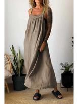 2026 Summer Casual Cotton Linen Strap Dress 2XL balta