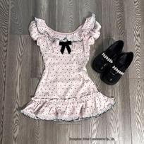 Y2K Sweet Polka Dot Slimming French Bow Short Sleeve T-shirt Large rožinė