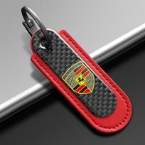 Anglies pluošto automobilio raktų pakabuko emblemos Raktų pakabukas Raktų žiedas Porsche Cayenne Panamera Macan 911 718 Taycan Boxster Cayman 918 Pajun juoda