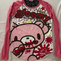Japanese Cool Gloomy Bear Bloody Print Raglan Sleeve T-shirt - Pink & White Punk Style Small