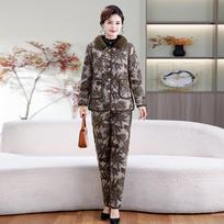 Chic Winter Cotton Outfit: Velvet-Lined Jacket & Pants Set for Middle-Aged and Elderly Women 5XL (150-165 jin) rožinė