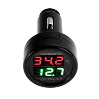 2 viename automobilio 12V termometras voltmetras Universalus dvigubas LED skaitmeninis ekranas Automobilio priedai