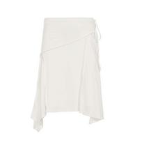 Elegant French White Irregular Half Skirt with Flowing Drape, Side Tie, and Low Waist Design L balta