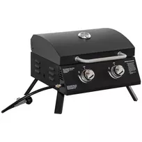 "Outsunny" stalo kepsninė Mobili dujinė kepsninė BBQ su 2 degikliais, kepsninės tinklas, lauko, nerūdijantis plienas, juoda, 55x46.5x41cm, maža, piknikas