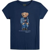 Polo Ralph Lauren Meškiuko Grafikos Spaudinys Apvalia Kaklo Trumpomis Rankovėmis Marškinėliai Moteriški Viršutiniai Drabužiai Tamsiai Mėlyni 211796995-003 S