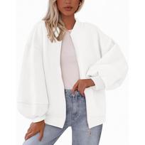 Women's 2025 Autumn Zipper Bomber Jacket - Casual Long-Sleeve Sweatshirt for Winter M tamsiai raudona spalva