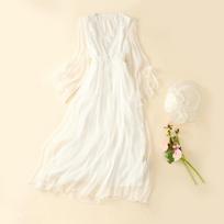 2023 Early Spring French Chic White Mulberry Silk Dress for Women XL balta