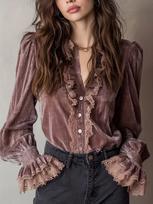 2026 Spring/Summer Elegant Retro Lace Patchwork Shirt S