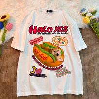 Unisex Retro Hot Dog Print Cotton T-Shirt - Plus Size, Trendy Loose Fit M (Recommended 80-100 jin) abrikosas