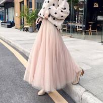 Women's Korean-Style Mesh Mid-Length Skirt: Half-Length Swing Design for Students S Length 76CM