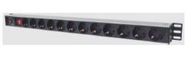 Maitinimo panelė vertikali 19'' spintai LK-BL-G10O12S (12x240V Schuko, su jungikliu, 1.8m, aliuminis korpusas)
