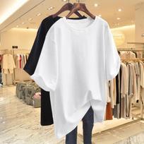 Women's Wine Red Oversize Cotton Short-Sleeve Slimming Tummy-Covering T-Shirt - Summer 2025 XXL visiškai juoda spalva