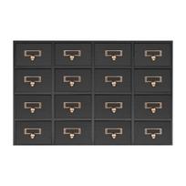 Medinis 16 stalčių laikymo spintelė, Rustic Vintage organizatorius su metalinėmis rankenėlėmis papuošalams, biurui, prieskoniams, žolelėms juoda