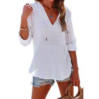 Women's Summer V-Neck Hooded Beach Cover-up with Pockets, 2025 L dangaus mėlyna spalva
