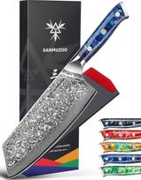 "Nakiri" peilis 19 cm profesionalus virtuvinis peilis Damasko peilis Xuan serijos VG10 Damasko plieno virtuvinis peilis su dervos rankena (safyro mėlyna)