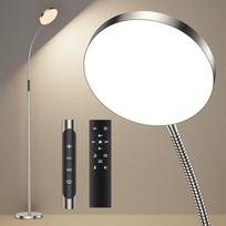 "Nova" LED grindų lempa, sofos grindų lempa, reguliuojama nuotolinio valdymo pulteliu, 4 spalvų temperatūros ir 4 ryškumai, 30 minučių ir 1 valandos laikmatis, 18 W grindų lempa, sidabrinė, skirta miegamajam, svetainei