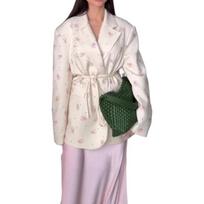 European & American Style Women's Autumn/Winter Printed Loose Lapel Tie-Waist Suit Jacket Large smėlis