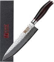 "Sunlong" 20 cm virėjo peilis su aukštos anglies japoniško damasko plieno skustuvo ašmenimis, neslystančia ergonomiška patogia švinmedžio rankena