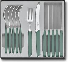 "Victorinox" modernių stalo įrankių rinkinys, 12 dalių, 6 šakutės, 6 stalo peiliai, itin aštrūs ašmenys, galima plauti indaplovėje, šalavijas
