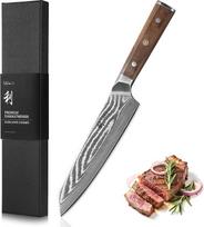 "Wakoli Hickory Damascus Knife Kiritsuke" - virtuvinis peilis su 20 cm ašmenimis, pagamintais iš 67 sluoksnių damaskinio plieno ir VG10 šerdies, riešutmedžio rankena Ergonomiškas, aštrus Kiritsuke virėjo peilis