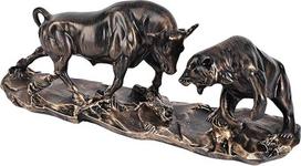 "Wall Street" buliaus ir lokio statula, "Charging Purse Bull" gyvūnų skulptūra, unikali dervos buliaus ir lokio figūrėlė biržos dekoras biurui, namams, biržos mėgėjams (bronza, L)