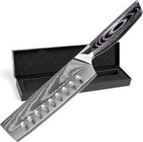 "Wolfblood PRO Damascus Nakiri" peilis XL (31 cm) TÜV testuotas 62 HRC Damasko plienas, pagamintas iš 67 sluoksnių I Damasko virtuvinis peilis Pjaustymo peilis su medine rankena Dovanų dėžutė ir geležtės apsauga