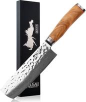 "Wusaki Nakiri" peilis 17 cm Damasko 10Cr alyvuogių spalvos rankena Japoniškas dizainas - pateikiamas dovanų dėžutėje