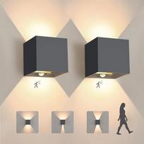 12 W LED sieninis vidaus / lauko šviestuvas, antracito spalvos IP65 lauko šviestuvas su judesio jutikliu, 3000 K lauko šviestuvas su jutikliniu valdymu, aukštyn žemyn nukreiptas lauko šviestuvas su reguliuojamu šviesos spinduliu, skirtas sodui, pakuotė
