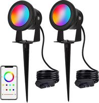 LED lauko prožektorius, 2 vienetai, 15 W RGB prožektorius, IP67 vandeniui atsparus LED prožektorius, sodo žibintai su maitinimo ir įžeminimo antgaliu, programėlės valdymas, spalvą keičiantis sodo apšvietimas, 90-245 V LED
