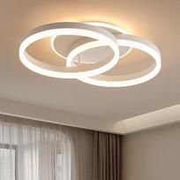 LED lubų šviestuvas svetainei 50 cm, 2 žiedų dizainas, 36 W modernus lubų šviestuvas su nuotolinio valdymo pulteliu, reguliuojamas, pagamintas iš metalo ir akrilo, su naktinės šviesos atminties funkcija, skirtas miegamajam, valgomajam, biurui, baltas