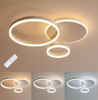 LED lubų šviestuvas, 54 W, 5400 lm, modernus aliuminio LED lubų šviestuvas, reguliuojamas nuotolinio valdymo pulteliu, 3000 K - 6000 K, lubų šviestuvas svetainei, prieškambariui, miegamajam, 3 žiedai, 65 x 50 x 8 cm