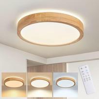 Medinis medinis lubinis LED šviestuvas, 40 cm, su nuotolinio valdymo pulteliu, 32 W, 3000 K - 6000 K, apvalus šviestuvas, skirtas miegamajam / biurui / virtuvei / vaikų kambariui / prieškambariui / balkonui