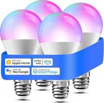 meross lemputė E27 Smart for HomeKit, LED lempa WiFi, įvairiaspalvė reguliuojamo apšvietimo lemputė RGBWW, suderinama su "Siri", "Alexa", "Google Home" ir "SmartThings", šiltai balta, 2700-6500K, 4 vnt.