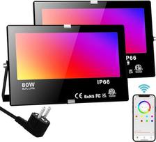 RGB LED prožektorius lauke 80 W "Bluetooth" programėlės valdymo prožektorius lauke 2700 K ir milijonas spalvų reguliuojamas išmanusis prožektorius IP66 vandeniui atsparus lauko prožektorius sodo nuotaikos žibintai 2