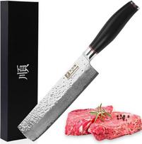 Sunlong Nakiri peilis 16,5 cm daržovių peilis Ypač aštrus japoniškas virėjo peilis, pagamintas iš damaskinio plieno - natūrali ebonijaus rankena - virėjo peilis