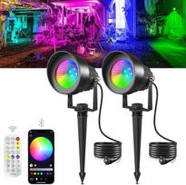 T-SUN RGB sodo LED apšvietimas su nuotolinio valdymo pulteliu ir programėlės valdymu, IP65 vandeniui atsparūs sodo žibintai su maitinimu, 16 spalvų, 44 dinaminiai režimai, RGB sodo prožektoriai lauke, vejoje, medžiuose, takuose (pakuotė iš