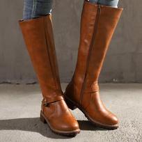 Special high leather boots, new low-heeled boots, European and American knight boots, high boots. 36 juoda