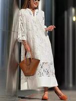 Lace Milk Silk Loose Mid-Length Dress - European & American Style M balta