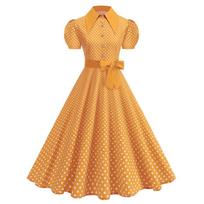 Polka Dot Shirt Collar French Retro Hepburn Dress 2026 S žalia