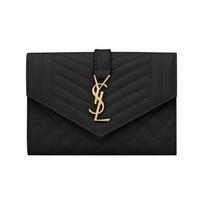 Saint Laurent Ysl Monogram Mix Matelasse Embossed Leather Envelope Wallet Small Women wallet Black 651026-BOW91-1000 Basic Set (Bag+Dust Bag)