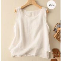 Women's Plus Size Cotton Linen Sleeveless Camisole - Loose Fit Retro Minimalist Design 3XL fits 145-160 jin juoda