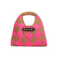 Marni Market raidžių aplikacija Geometrinio rašto technologija Akrilinis megztas pirkinių krepšys Mini moteriškos rankinės SHMH0050A0FW305CHC57 Basic Set (Bag+Dust Bag)