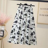 High-Waisted Slimming Floral A-Line Umbrella Skirt, 2026 Spring/Autumn Collection, Midi-Length XL